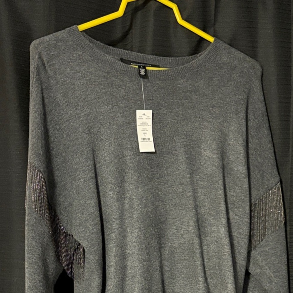 White House Black Market beaded fringe crew neck pullover - L